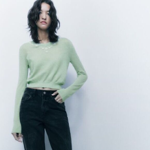 ZARA KNIT PEARLS SWEATER - Picture 3 of 10